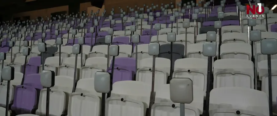 Rows of stadium seats fitted with chair pixel units ahead of the ceremony